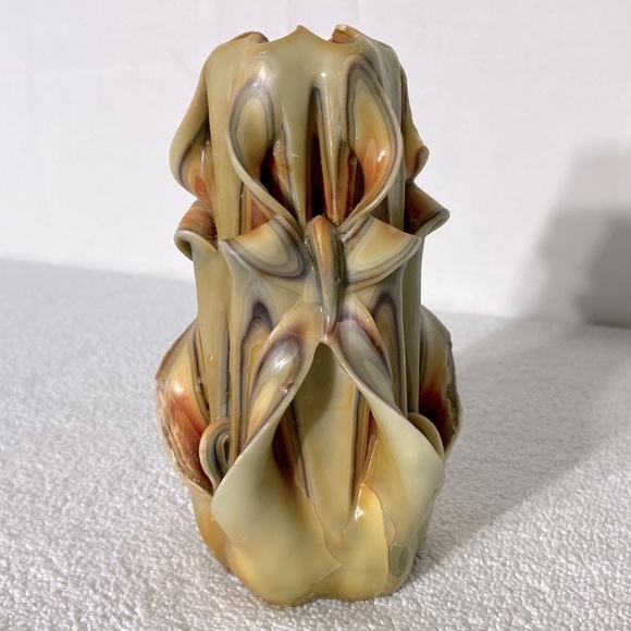 Vintage 70s Handmade Hand Carved Multi Layer Multi Colour Ribbon Wax Candle - Picture 7 of 15